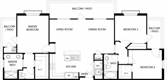 40e - 3x2 Floor Plan, at Tavera, CA, 91913