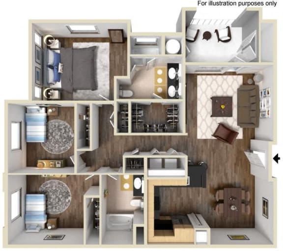 1343 sq.ft. 40d - 3x2 Floor Plan at Tavera, Chula Vista, 91913