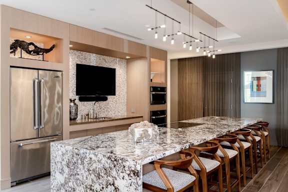 Clubhouse kitchen at Vora Mission Valley, San Diego, CA