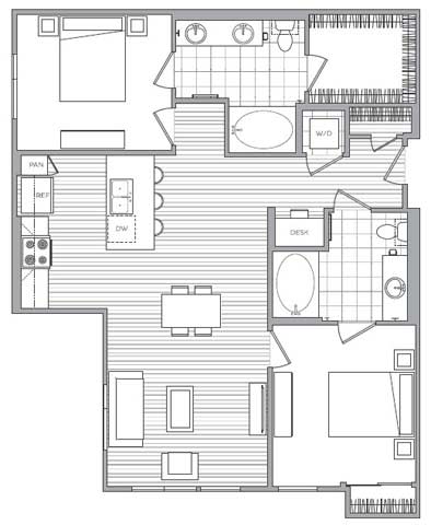 H Floor Plan at Vora Mission Valley, California, 92120