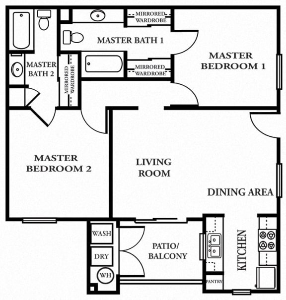 1030 sq.ft. 2 x 2 C Floor plan, at The Landing, San Diego, California