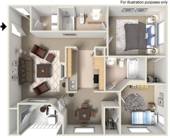 3d floorplan at Legacy Apartment Homes, San Diego, CA, 92126