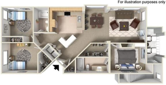 3d floorplan at Legacy Apartment Homes, San Diego