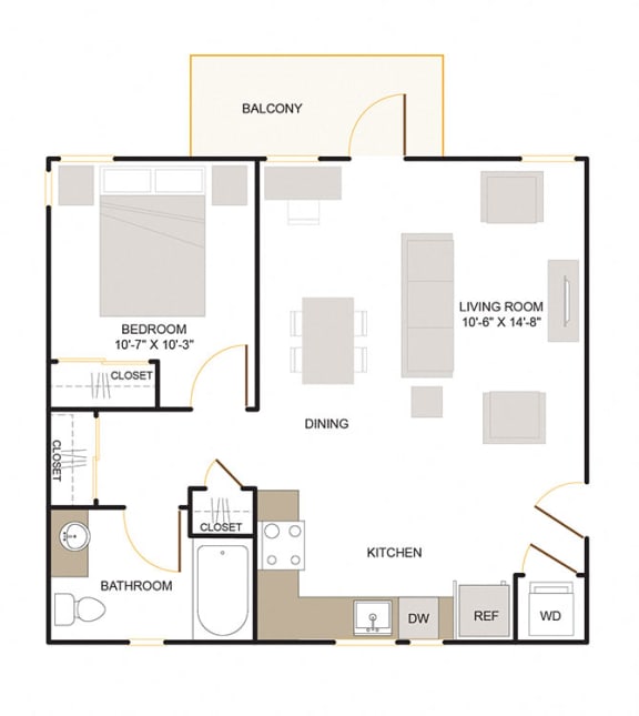 B4 Floor Plan 1 Bed - 1 Bath |754 sq. ft.