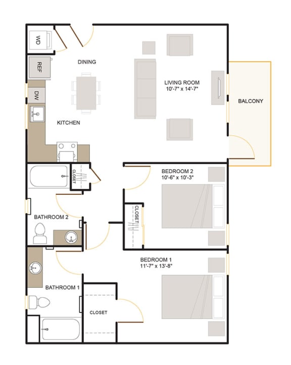 C3.2 Floor Plan 2 Bed - 2 Bath |1,066 sq. ft.