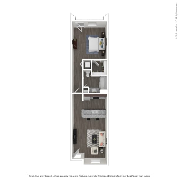 Floor Plan  a bedroom with a bed a mirror and a desk