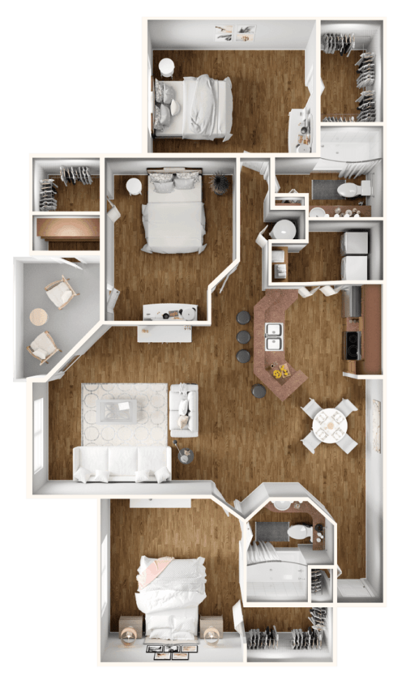 a floor plan of a 3 bedroom apartment at View at Lake Lynn, Raleigh, 27613
