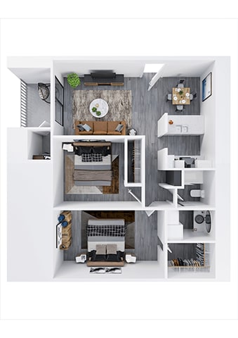 a stylized floor plan with a bedroom and a living room at Westmount at Urban Trails, Mesa, AZ