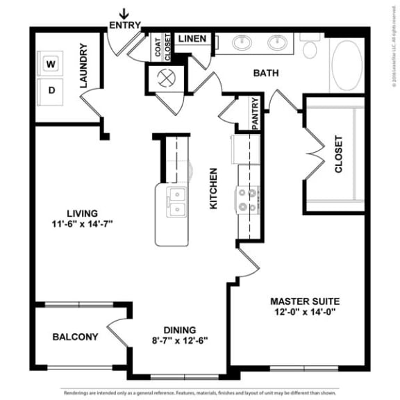 1 bed 1 bath floor plan Q at Auxo at Memorial, Texas