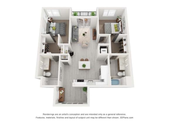 a stylized floor plan of a 3 bedroom192 sq ft apartment