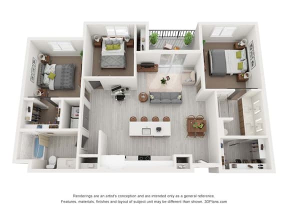a 1 bedroom floorplan is shown in this rendering