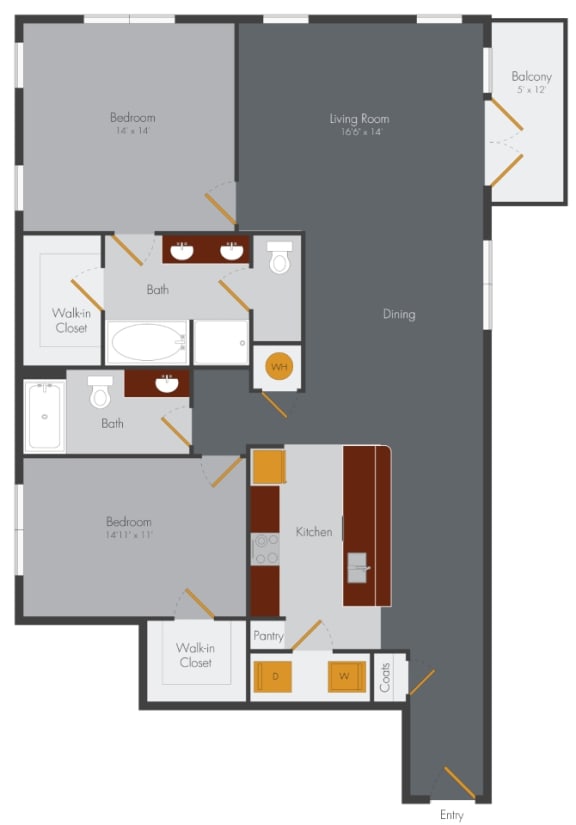a floor plan of a bedroom apartment with a living room and a dining room
