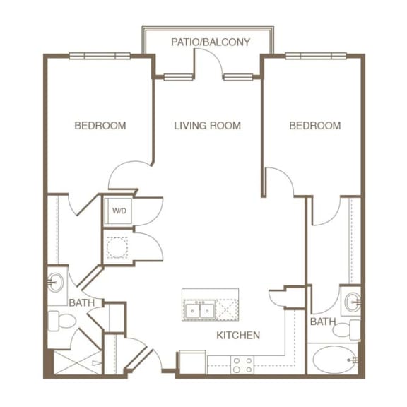 an illustration of a 1 bedroom floor plan with an open