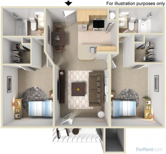 a 3d floor plan of a house with a bedroom and a living room