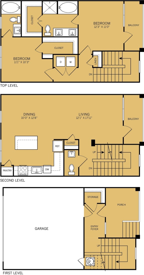 two floor plans of a house with two bedrooms and a garage