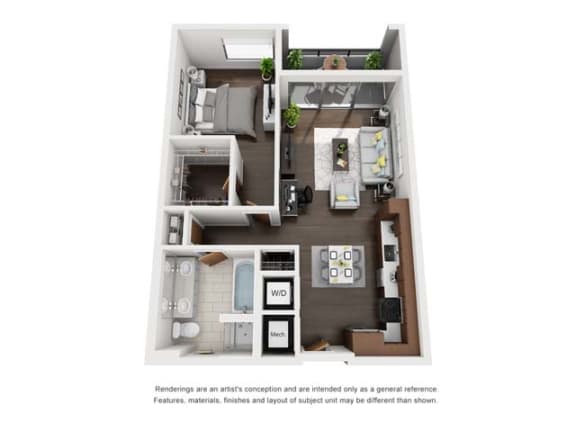 a 1 bedroom floorplan is shown in this illustration