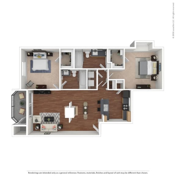 a stylized floor plan with a bedroom and living room