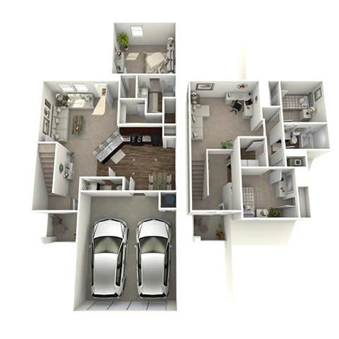 a floor plan of a house with two cars