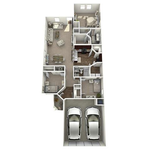 a floor plan of a house with two cars