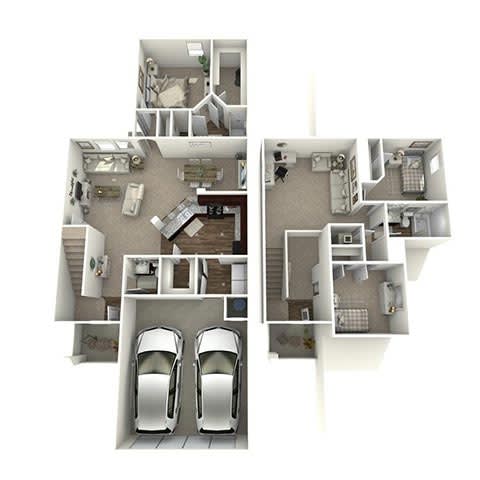 the floor plan of a house with two cars