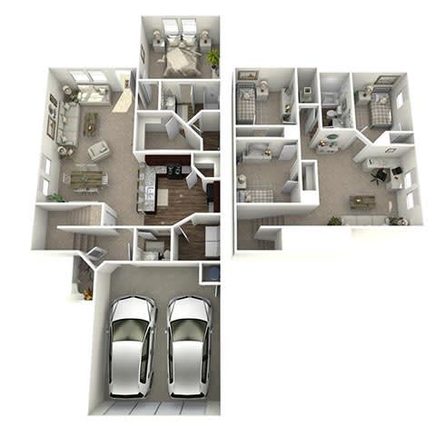 a floor plan of a house with two cars