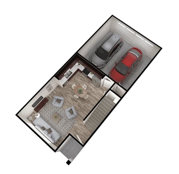 a small floor plan of a home with a red car