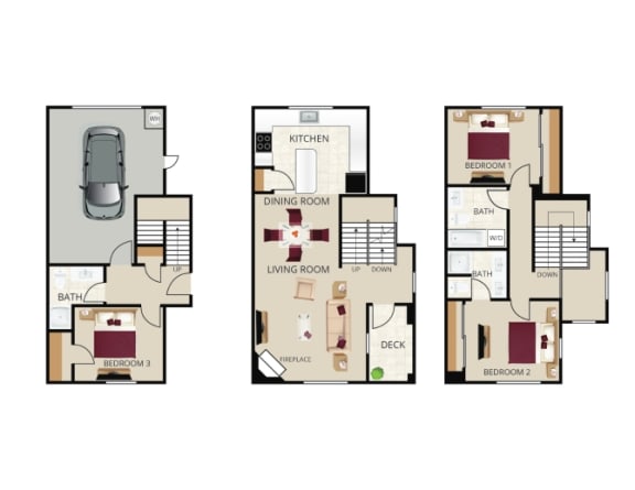 a floor plan of four different floor plans with different layouts