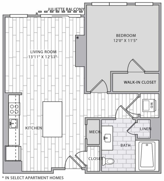 a floor plan of a bedroom apartment with a closet and a walk in closet
