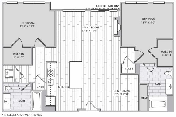 a floor plan of a bedroom apartment with a bathroom and a closet