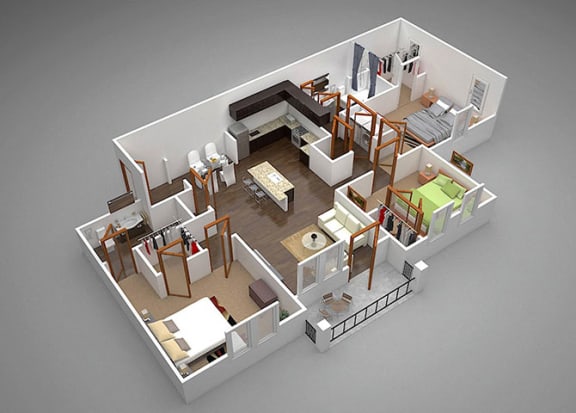 isometric view of a 3d floor plan of a house