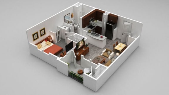 a floor plan of a small apartment with a bedroom and a living room