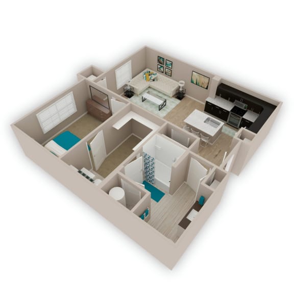 a 3d floor plan of a house with a bedroom and a living room
