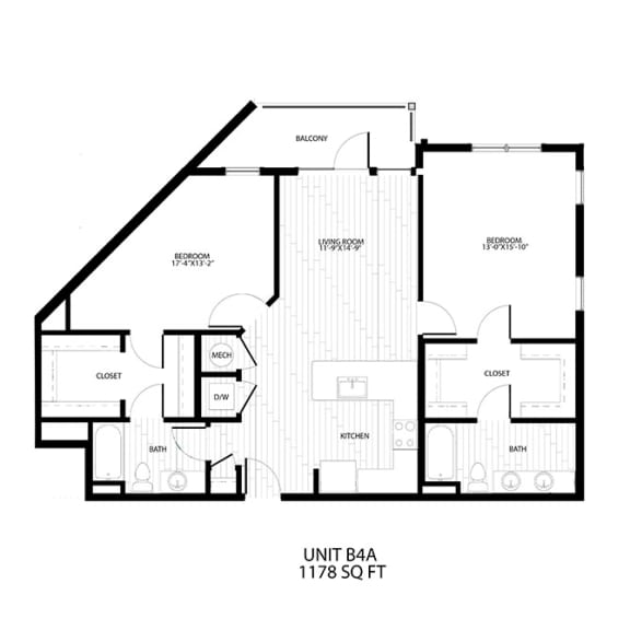 Floor Plan  a floor plan of a unit with bedrooms and baths