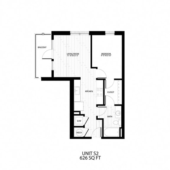 Floor Plan  floor plan of upper level level 1 bedroom apartment at the link condos
