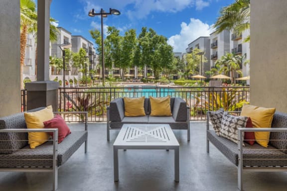 Outdoor patio with furniture at Solara, Florida, 32771