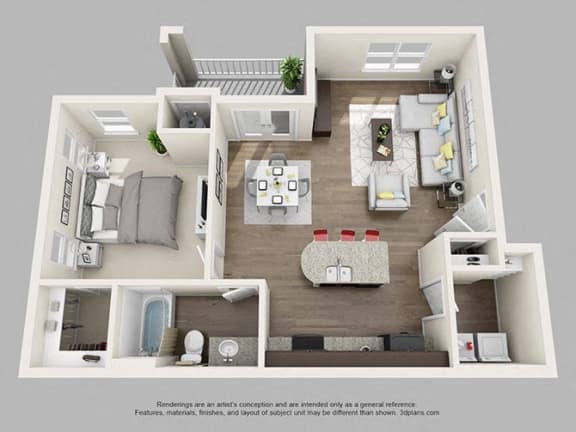 a 1 bedroom floor plan with a bathroom and a living room