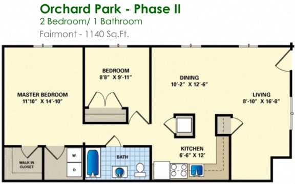 floor plan of 2 bedroom condo unit at the residences at orchard park