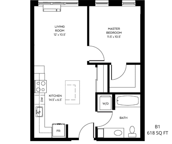a floor plan of a 1 bedroom floor plan