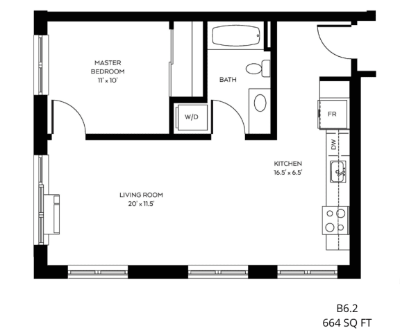 a floor plan of a small house with a bedroom and a living room