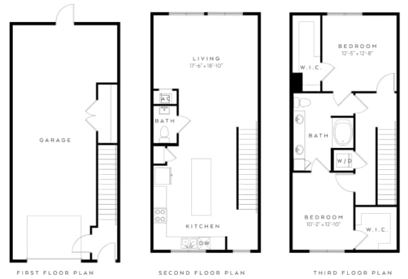 three floor plan of a house with three different floors