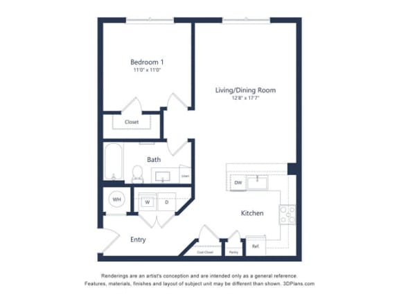 a floor plan of a unit with a bedroom and a living room
