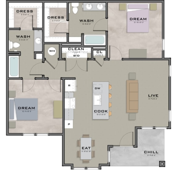 a floor plan of a house with bedrooms and a living room