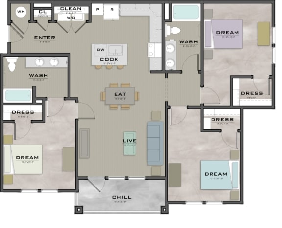 a floor plan of a living room and a dining room