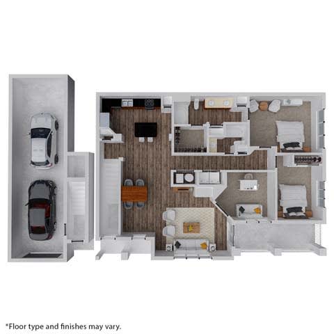 a 3d floor plan of a house with a car