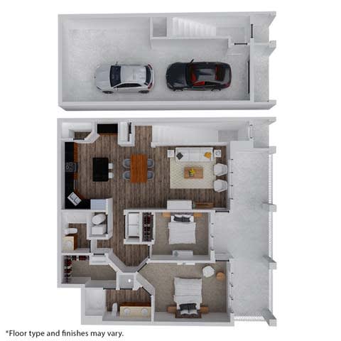 a floor plan of a house with two cars