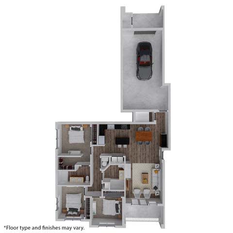 a floor plan of a house with a car in the garage