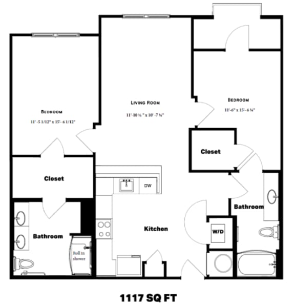 a floor plan of a residence with a bedroom and a living room