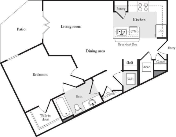 a floor plan of a studio apartment with a bedroom and a living room