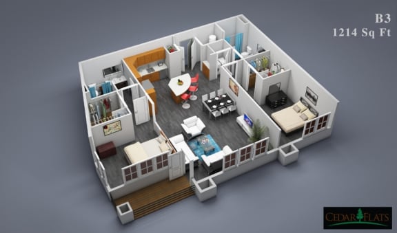 a bedroom floor plan with a living room and a dining room