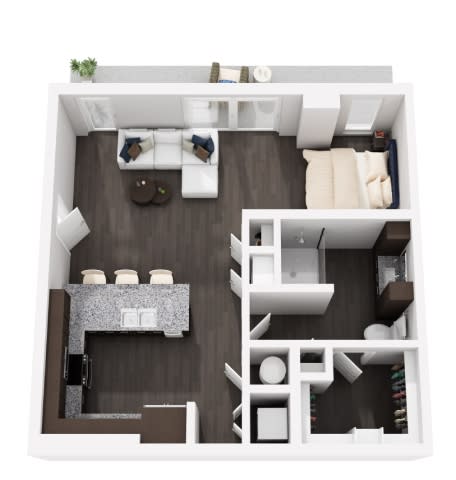 a 1 bedroom floor plan with a bathroom and a living room